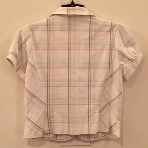 💗🧷 Vintage Final Touch Women’s Pastel Pink & White Plaid Short Sleeve Blazer - Picture 2 of 8